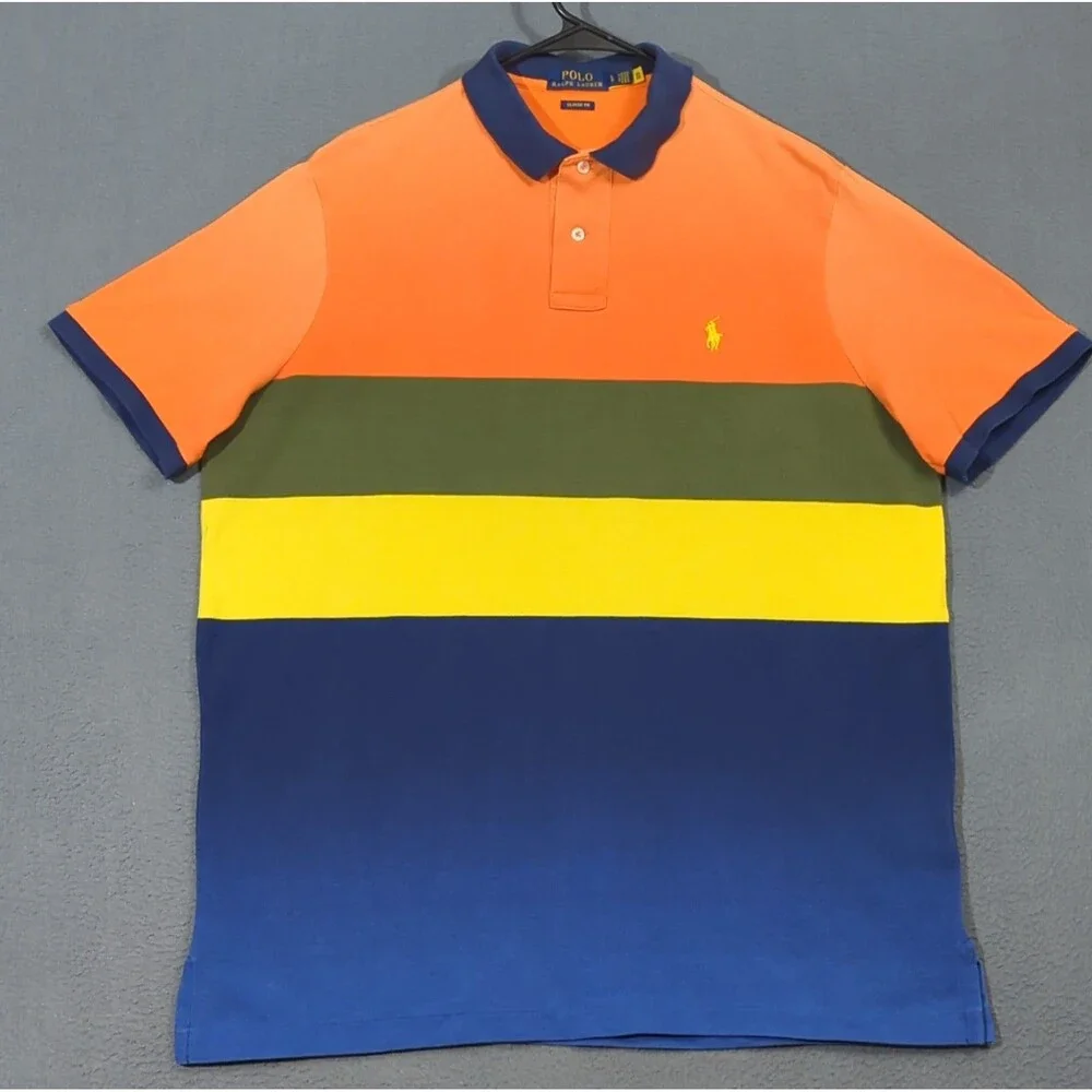 Polo Ralph Lauren Shirt Men's L Multicolor Ombre Classic Fit Short Sleeve Polo